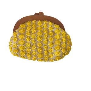 Yellow Floral Textured Clutch with Wooden Frame Spring Summer Flowers